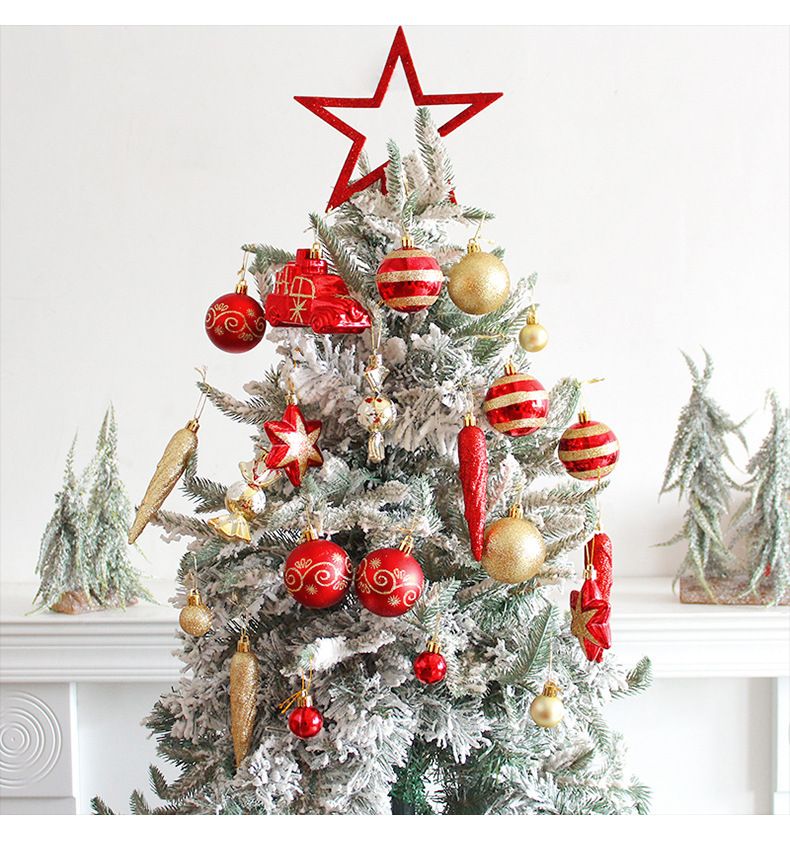 Set di ornamenti natalizi metallici di lusso - Decorazioni con palline glitterate infrangibili, scatola regalo premium con griglia 7x7, elegante decorazione da appendere all'albero_voghion.com