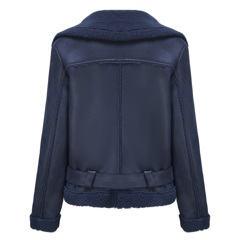 Damenbekleidung Herbst und Winter Pelz Integrierte warme Wildlederjacke Ledermantel Gürtel Reversmantel_voghion.com