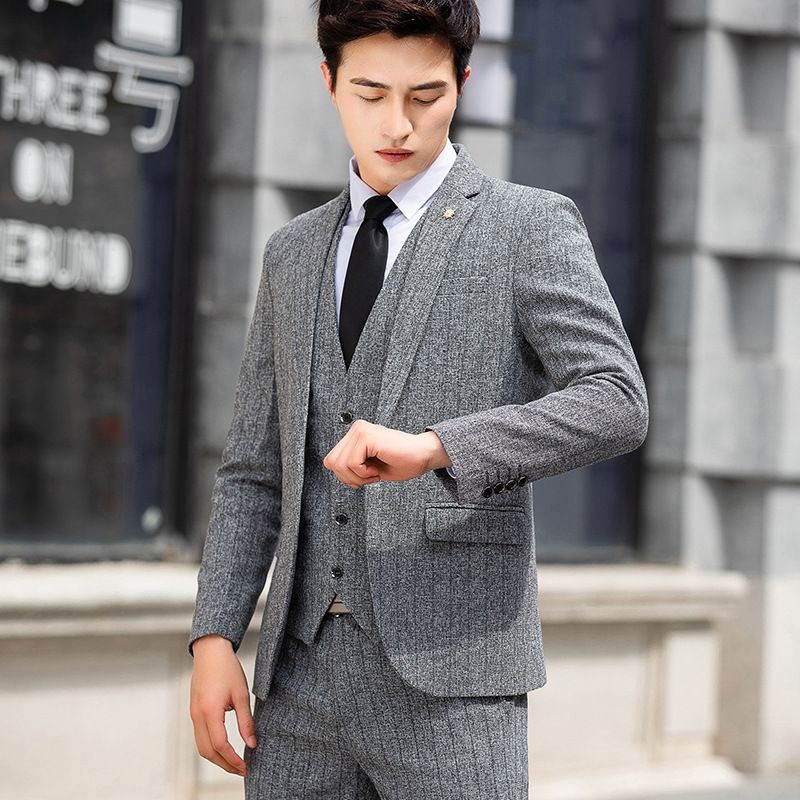 Completo da sposo in stile coreano CT, vestibilità slim fit, casual, alla moda, piccolo, da tre pezzi, per uomo_voghion.com