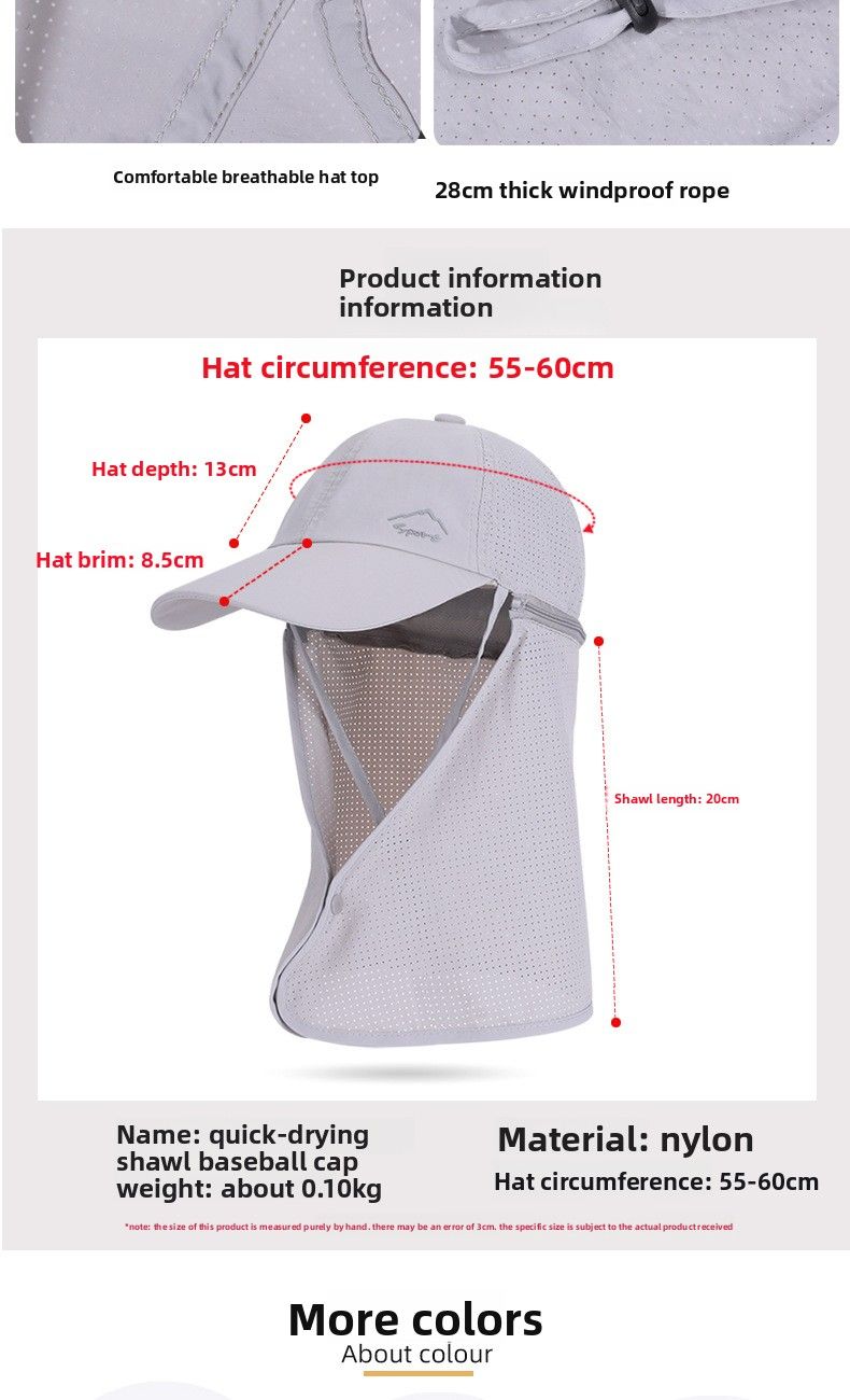 Sombrero de verano de secado rápido para el sol al aire libre con chal, gorra de béisbol para hombres y mujeres, visera de protección solar impermeable, escalada, pesca_voghion.com