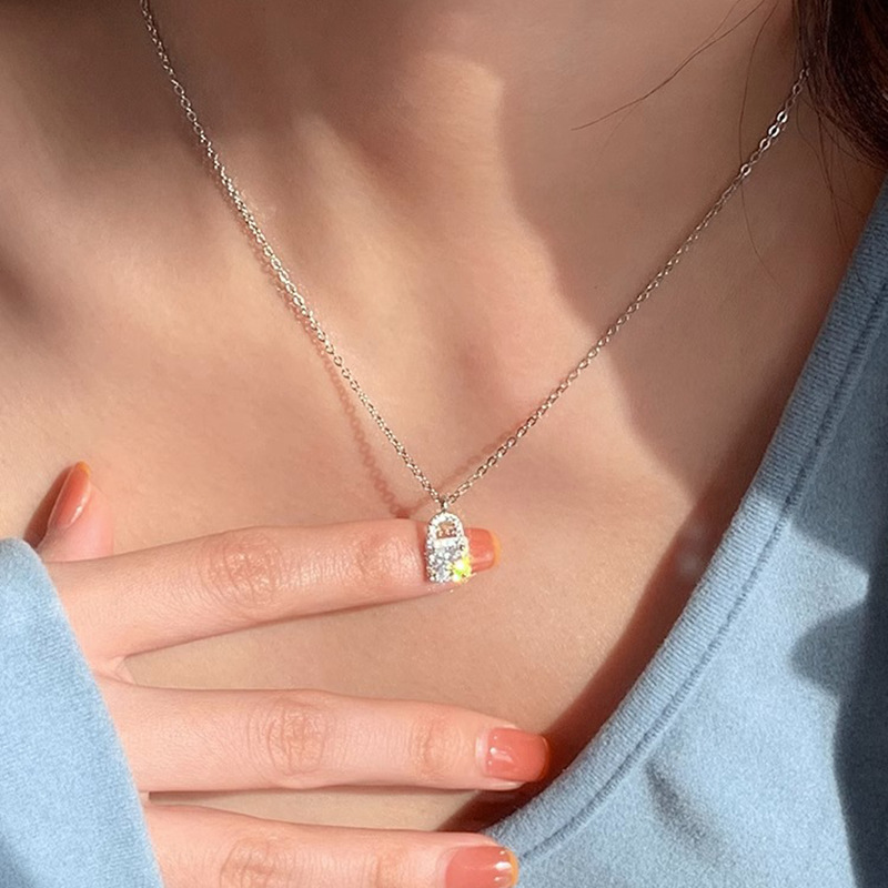 Ogrlica Sterling VENUS Sier z cirkoni in ključavnico za ženske, dekliška, nežna grace, vsestranski nakit, dropshipping_voghion.com
