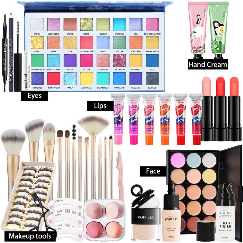 Caja sorpresa con combinación de maquillaje, sombra de ojos, lápiz labial, juego de brochas de maquillaje de base, color aleatorio_voghion.com