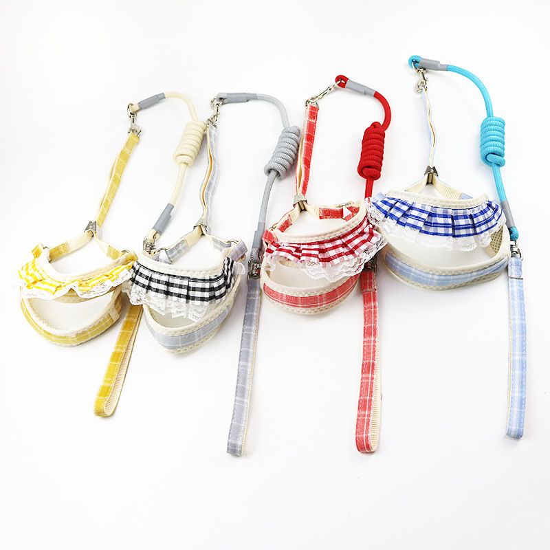 Horizontal Stripe Lace Chest Harness Cat Walking Teddy Small Anti-Escape Vest-Style Dog Leash_voghion.com