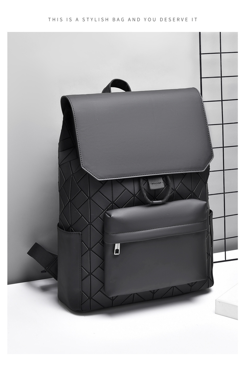 Trendy Casual Geometric Diamond Grid Men's Backpack, Fashionable And Versatile Instagram Large Capacity High-end_voghion.com