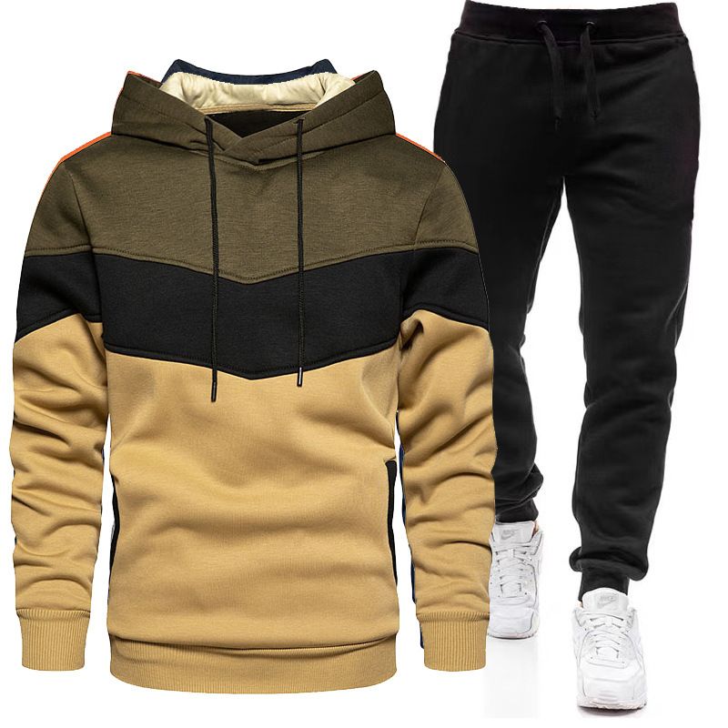 Conjunto deportivo de dos piezas para hombre, otoño/invierno 2024, con capucha, pantalones holgados y a juego, placa lisa_voghion.com