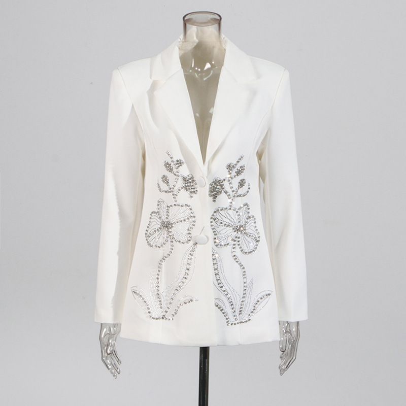 Blazer da donna decorato con strass – Elegante giacca da abito a due bottoni con dettagli floreali_voghion.com