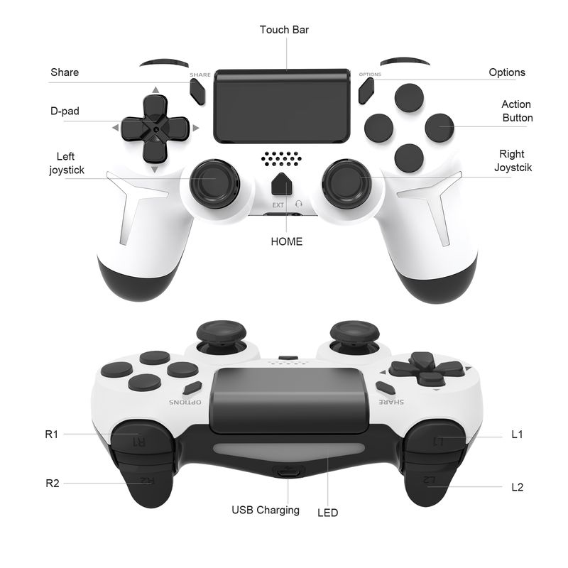 Mando inalámbrico con Bluetooth y giroscopio de 6 ejes GAMINJA con panel táctil y vibración dual para consola PS4 y PS3_voghion.com