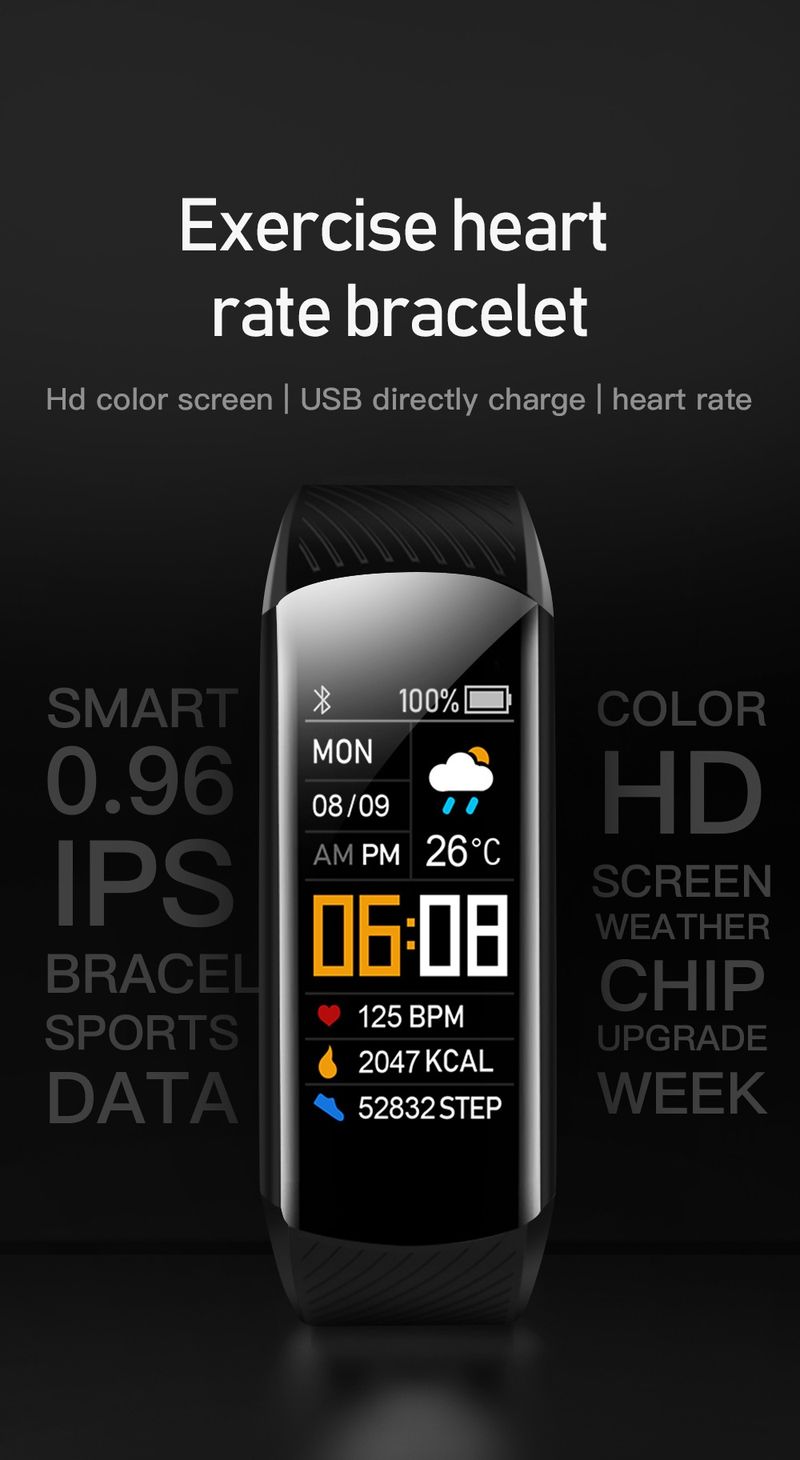 C5S Smart Gift Oefening Stap Bericht Hartslag Druk Bloed Zuurstof Bluetooth Armband_voghion.com