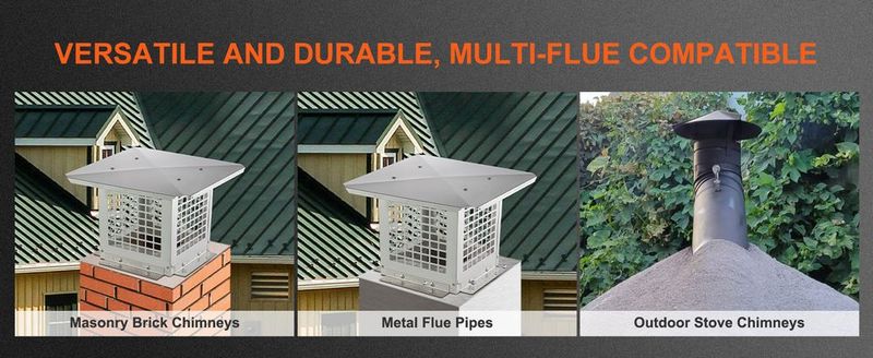 VEVOR Chimney Cap, 12 X 12 Inch, 304 Stainless Steel Fireplace Chimney Cover, Not Easily Toppled & Practical Accessories & Easy Installation, Fits Mesh Flue Covers Outside Clay Flue Shingles, Silver_voghion.com