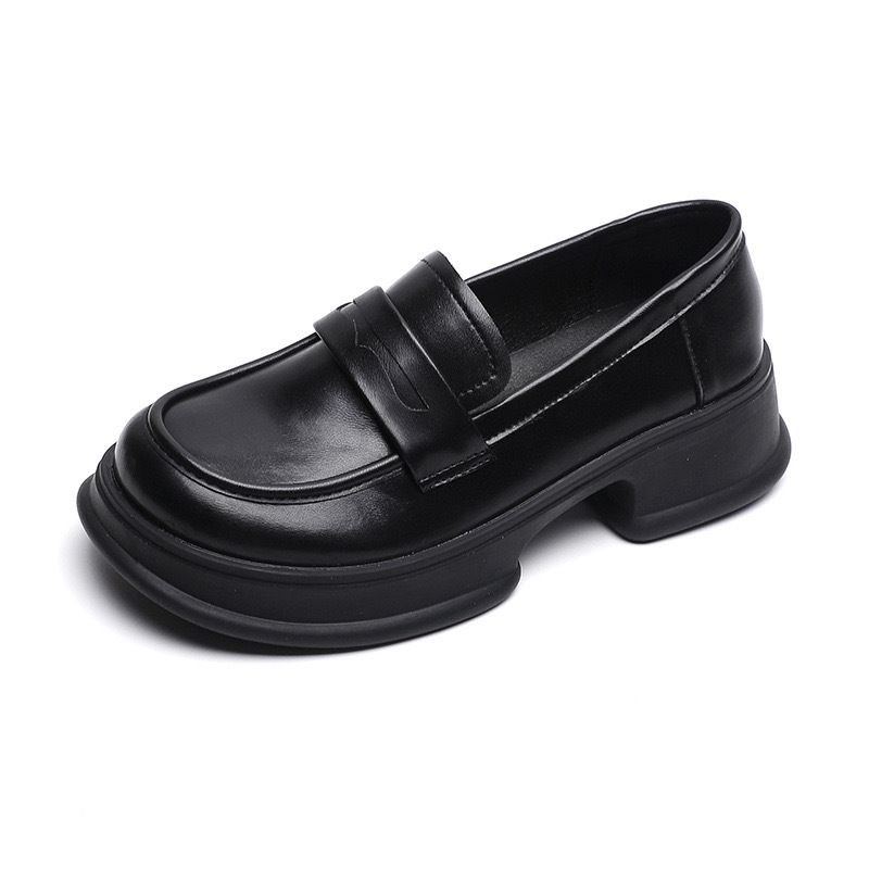 Sheepskin ~ Su Yinyin Slip-On Lazy Shoes For Women, Chunky Heel, British Style Genuine Leather, Platform Thick Sole_voghion.com