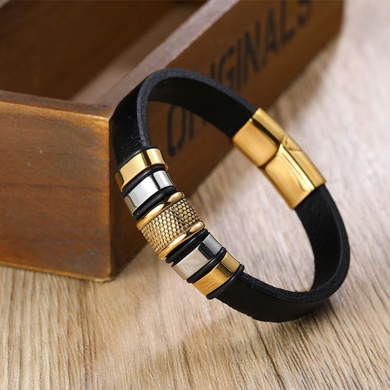 Men's Jewelry Leather Rope Bracelet Cross Anchor Stainless Steel Vacuum Gold Men's Braided Bracelet_voghion.com