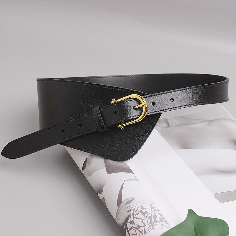 Cintura di pelle bovina a due strati con bordo stirato irregolare alla moda Abito decorativo da donna Cintura ampia con fibbia ad ardiglione in vita versatile_voghion.com
