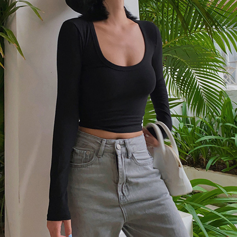 T-shirt corte da donna a girocollo, top casual alla moda e versatili_voghion.com