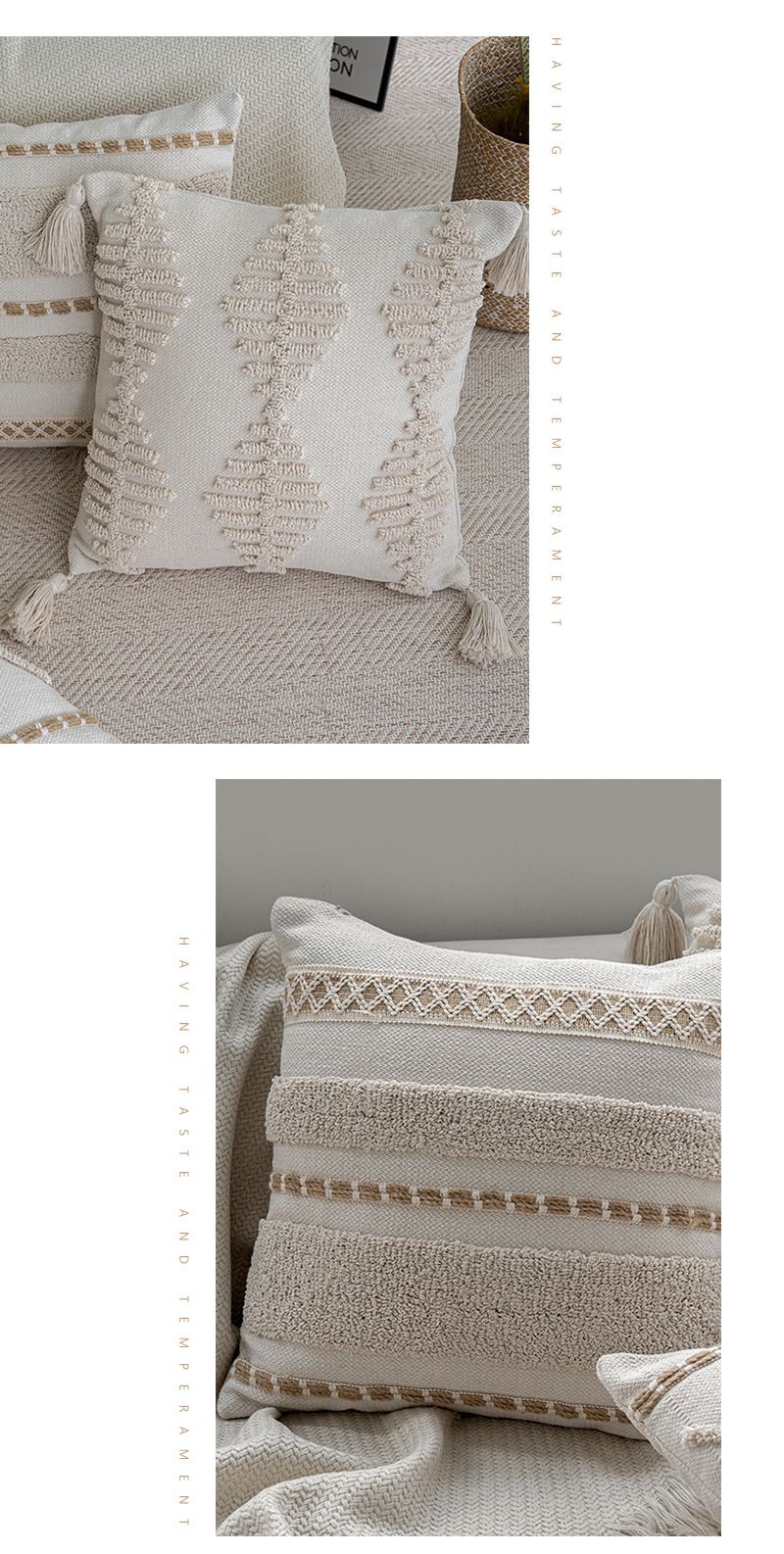 Nordisk bohemsk marokkansk stil beige sofaputetrekk pute ny stil sengepute_voghion.com