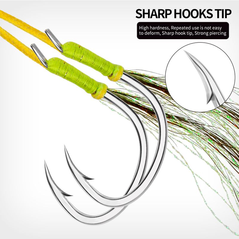 Barco duplo de alto mar Marushi Bluefish Slow Jigging Placa de ferro Amarrado Gancho de cabelo Acessórios para pesca 2 pares/pacote_voghion.com