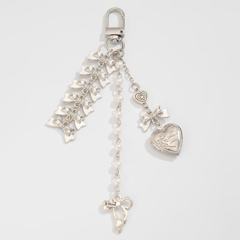 Sweet And Cool Style Peach Heart Pearl Chain Keychain, Small And Fresh Butterfly Bow Ribbon Bag Decoration_voghion.com