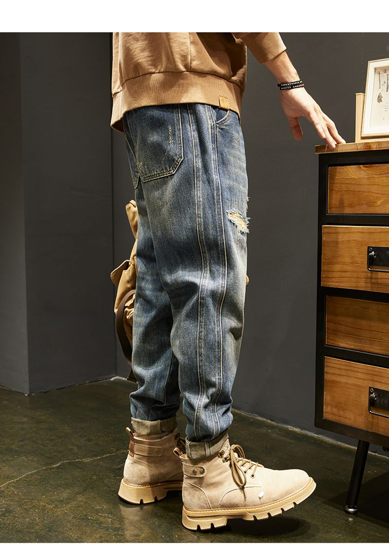 Ciężkie wiosenne i jesienne dżinsy z łatkami dla mężczyzn, modne markowe amerykańskie luźne spodnie w dużych rozmiarach, retro casual_voghion.com