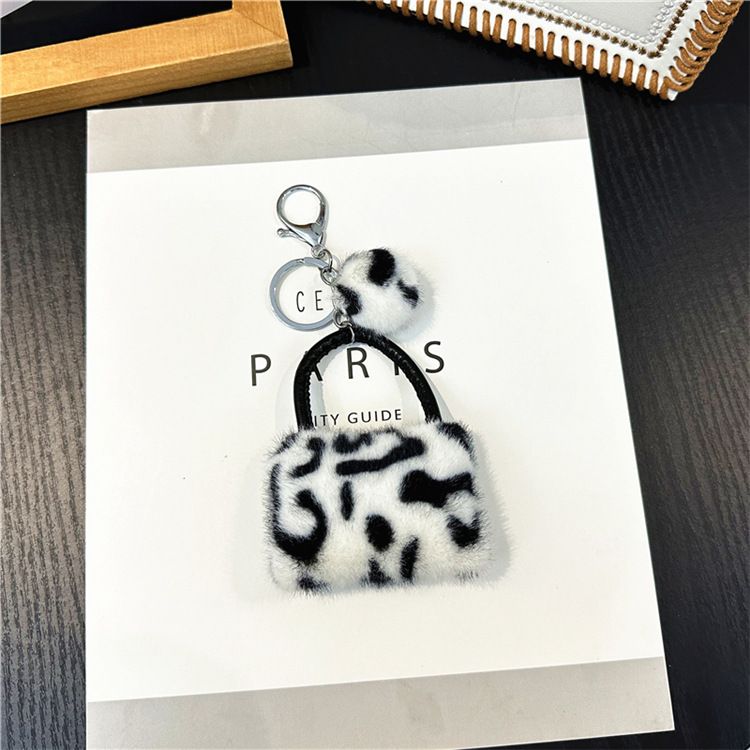 Portachiavi con ciondolo per borsa, motivo leopardato, creativo, per studenti, con ciondolo in peluche e cartone animato, portachiavi per auto, ciondolo con palla di pelo, accessori_voghion.com