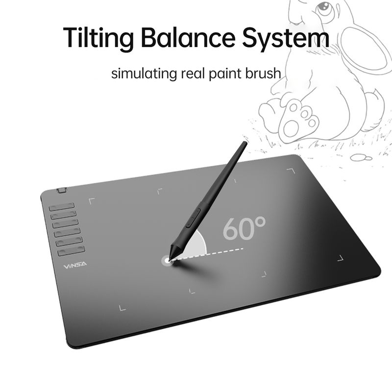 Vinsa T1161 Grafik-Zeichentablett, ultradünn, zum Erstellen von Kunstwerken, zum Skizzieren, mit batterielosem Stift, 8 Stiftspitzen, 8192 Stufen_voghion.com