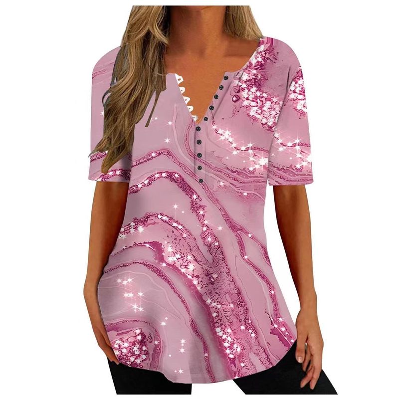 【 】 Damen 2024 Sommer Lose V-Ausschnitt Kurzarm Gefaltetes Button Up Shirt Für Frauen_voghion.com