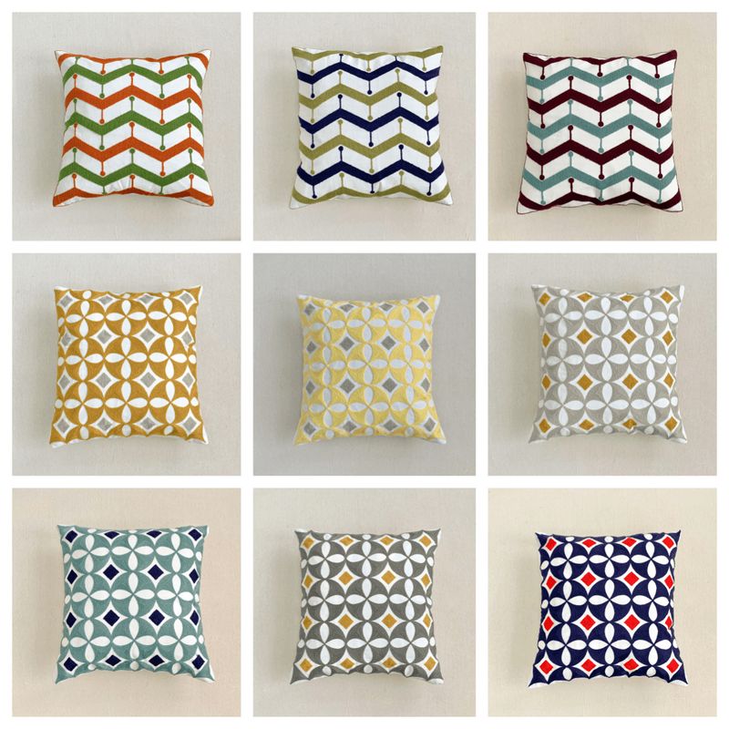 Cuscino decorativo ricamato con motivo geometrico - Fodera per cuscino in cotone di lusso per divano/letto (lavabile in lavatrice)_voghion.com
