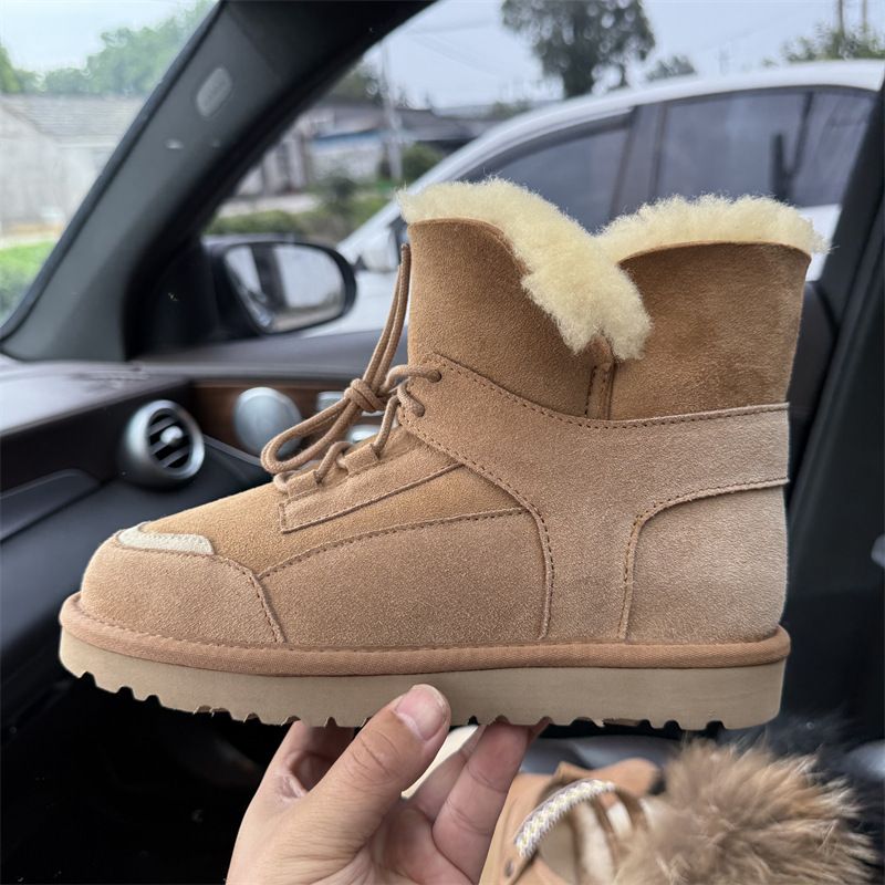 Winterstiefel mit Schnürung für Damen, 2025, neue warme Schuhe aus Schaffellwolle mit Fleecefutter und rutschfester Sohle_voghion.com