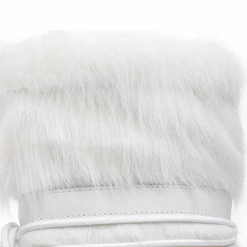 Schuhe von besserer Qualität 2024 Neue Winterpelz-Schnee-Frauen-Ski-flauschige haarige Schnürung mit mittlerer Wadenplattform flach mit weißen Baumwollstiefeln_voghion.com