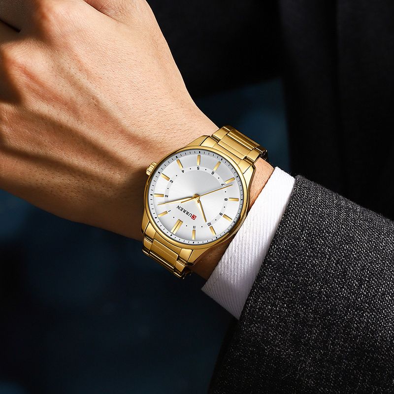 Men's Minimalist Stainless Steel Quartz Watch - Waterproof Round Dial Business Wristwatch With Alloy Strap Large Dial Watch_voghion.com