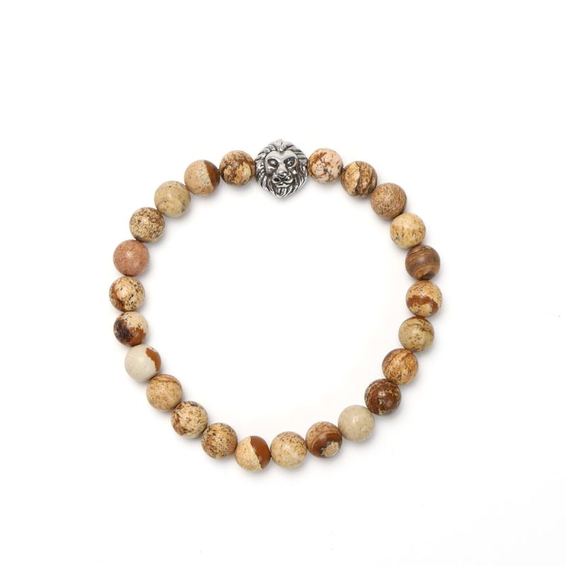Bracelet minimaliste en perles de tête de lion pour hommes et femmes - Perles de verre de 8 mm, design unisexe, élégant et polyvalent pour des cadeaux. Bracelet en perles de 8 mm_voghion.com