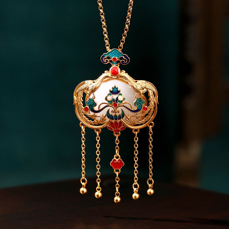 Consigliato Cercando Phoenix Collana con nappa placcata in oro colorato Hanfu Qipao Accessori Ciondolo smaltato per donna_voghion.com