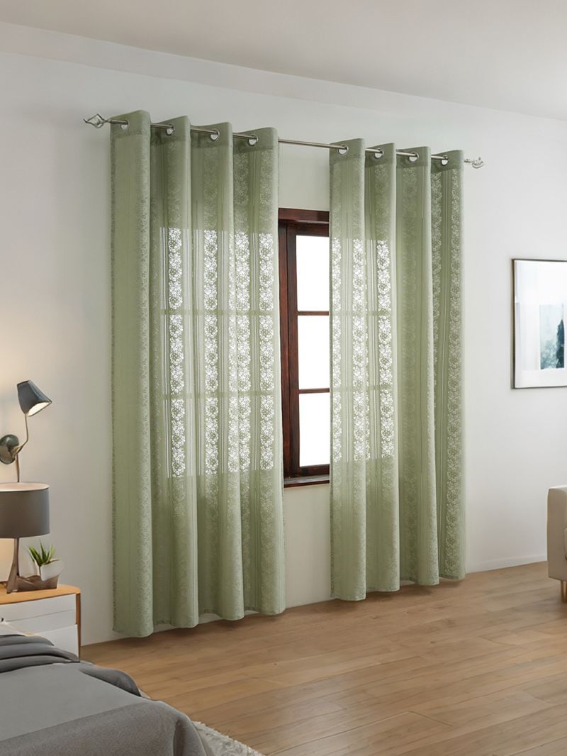 Lace Sheer Curtains - Semi-Sheer Window Drapes For Living Room & Bedroom (Ready-Made, Minimalist Style, Light Filtering With Privacy, 52x84 Inches)_voghion.com