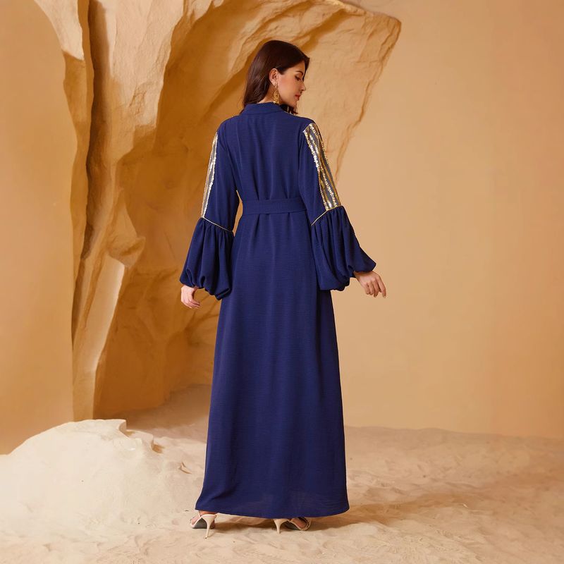 NC35 Kuwait Paillettenbesticktes Gewand Muslimische Mode Damen Zweiteiliges Set Puffärmelkleid_voghion.com