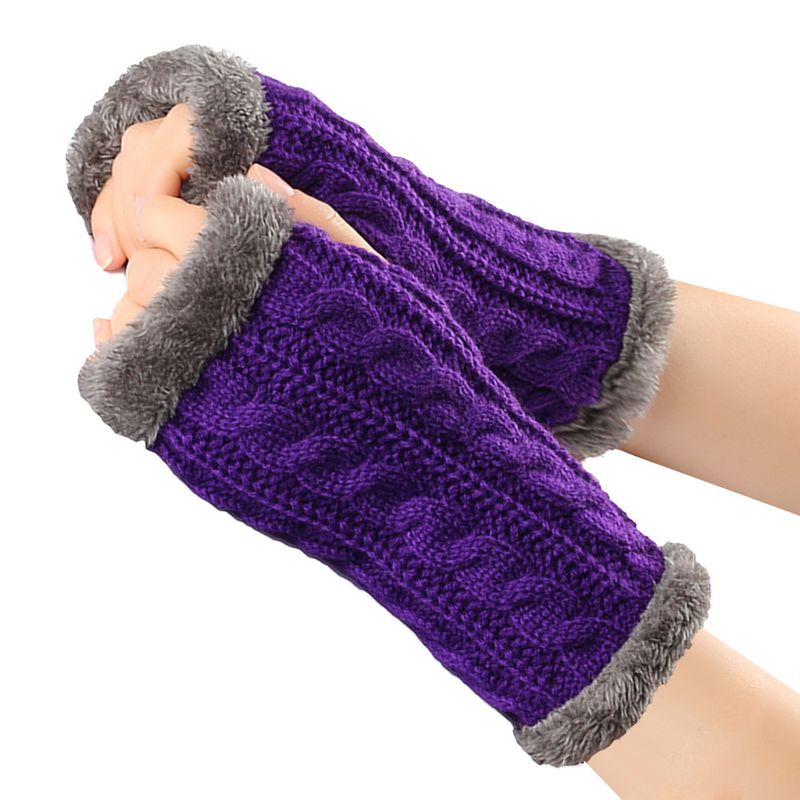 Unisex Fleecehandschuhe Gestrickte fingerlose Handschuhe mit Achterdrehung Kurze warme Manschette mit Fleecehandschuhen_voghion.com