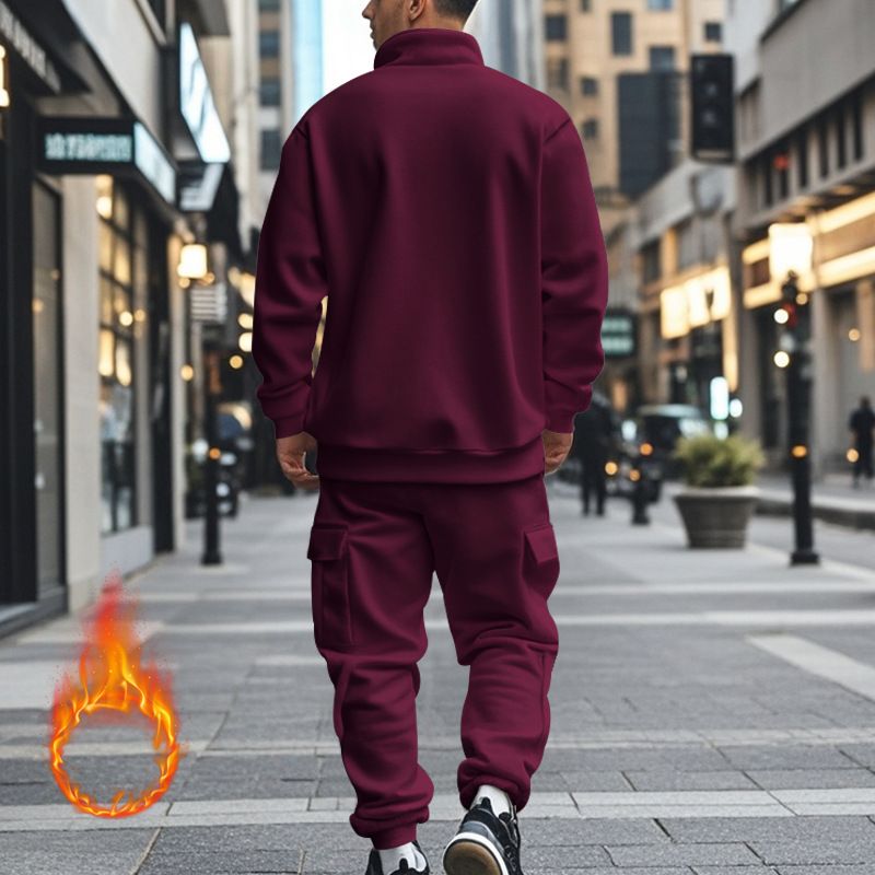 Fleecegefüttertes Sweatshirt-Set mit Viertelreißverschluss für Herren – Slim Fit Thermo-Jogging-Outfit für Herbst und Winter_voghion.com