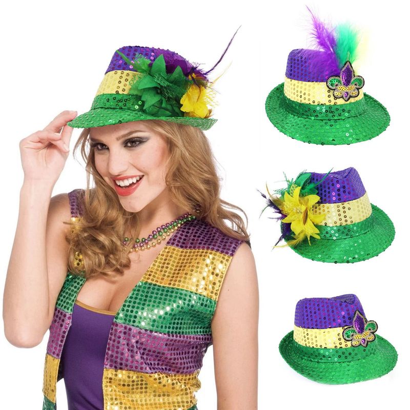 New Brazilian Carnival Three-Color Feather Jazz Hat Venice Party Ball Performance Props_voghion.com