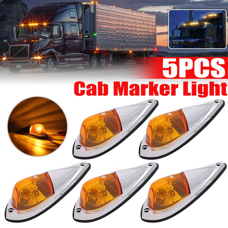5PCS DC 12V Amber Teardrop Cab Marker Front Rear Top Clearance Roof Running Light Wiring Pack For Truck Van Semis RV_voghion.com