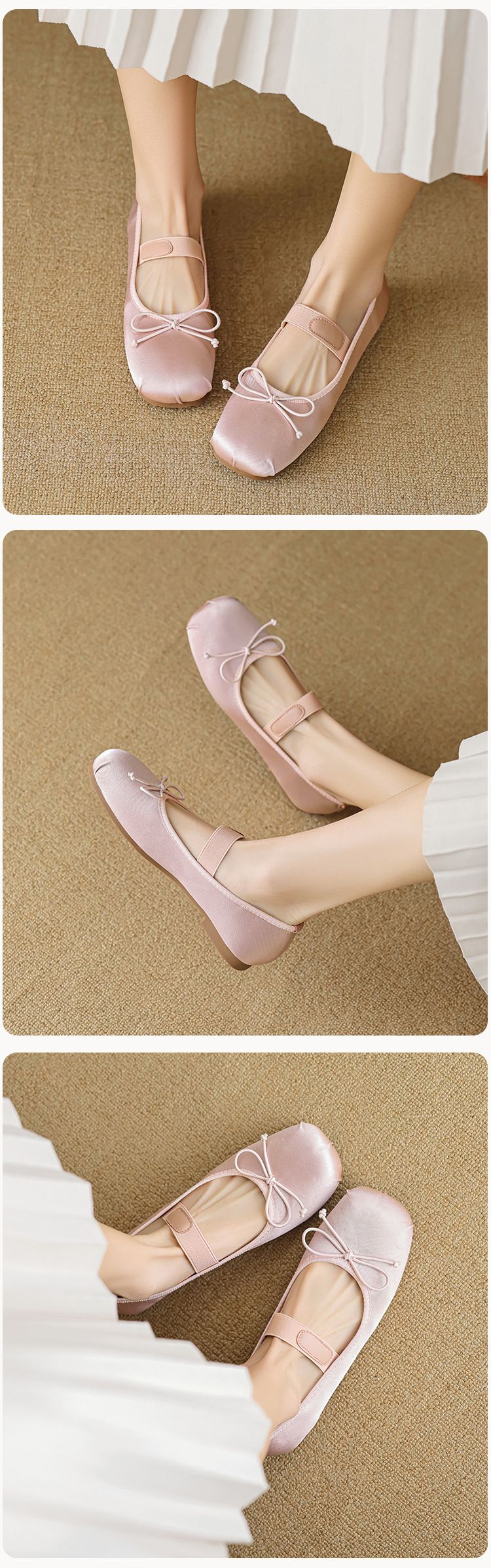 Scarpe basse singole da donna con tacco basso e parola Mary Jane, scarpe da ballo con fiocco carine_voghion.com