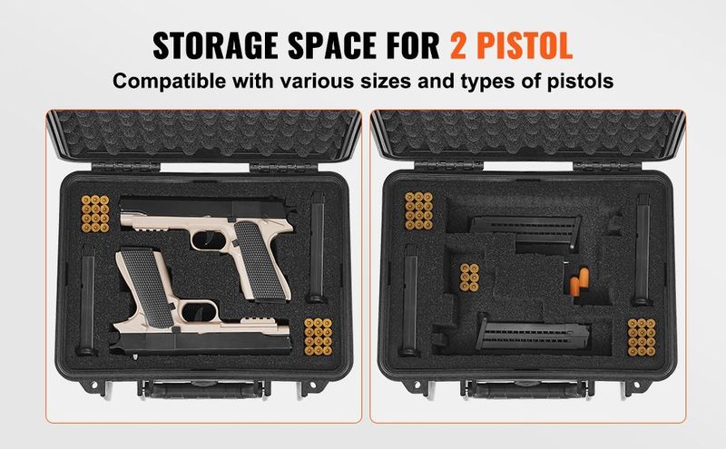 VEVOR Hard Pistol Cases With Pre-cut PU Foam, Waterproof & Dustproof Hard Gun Case For 1 Pistol, 14.1×11.5×7.6 In Lockable Pistol Case, Black_voghion.com