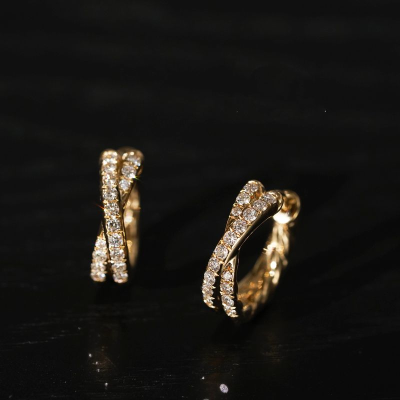 Silver-Plated Braided Stud Earrings - Double Row Sparkling Stone Design, Exquisite Small Size For Commuting Style_voghion.com