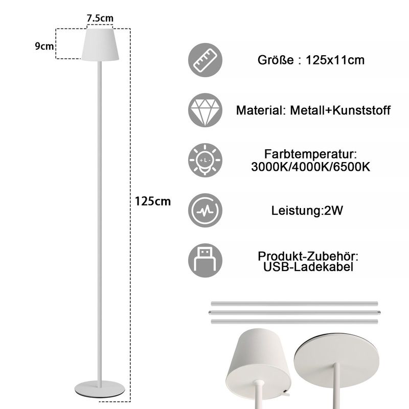 Glitzerlife Stehlampe Wohnzimmer LED Dimmbar Stehleuchte - Moderne USB Akku Standleuchte Mit 3 Farbtemperaturen 125 Cm Weiß Stehlampe Für Arbeitszimmer Und Büro_voghion.com