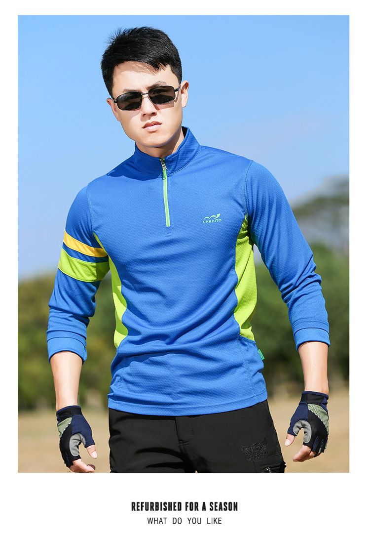 T-shirt d'extérieur à manches longues et col montant pour homme, évacuant l'humidité, respirant, élastique, idéal pour le sport et l'été_voghion.com