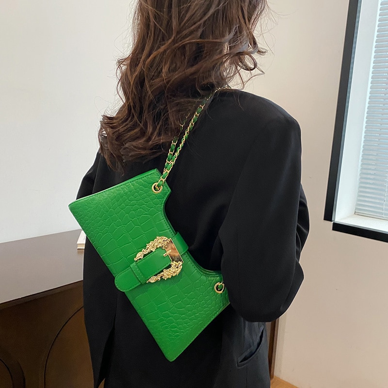 Nova moda feminina padrão de crocodilo corrente bolsas de ombro 2023 chique axilas embreagem azul verde sacos de axila_voghion.com
