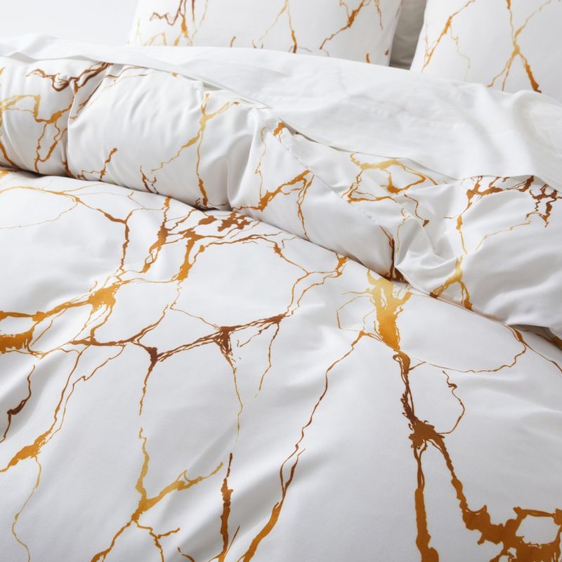 Soft Fiber Marble Platinum Double Sided Printed Quilt Cover Duvet Cover Home Textile Bedding Three Piece Set_voghion.com