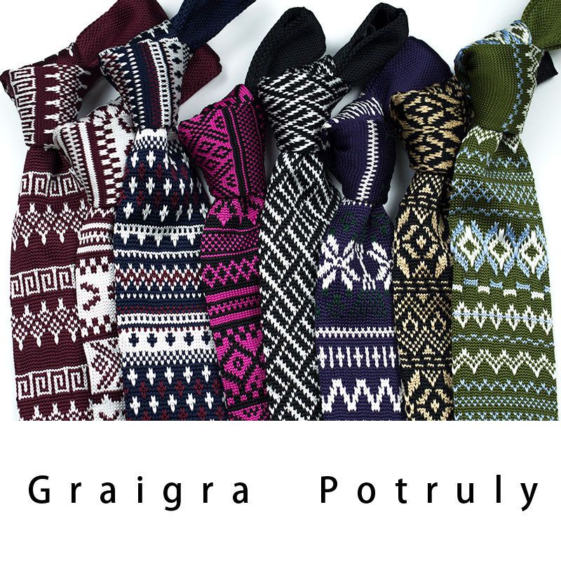 Men's Ties & Handkerchiefs style ethnic style coffee color yellow gray dark green width 6CM men's knitted tie_voghion.com