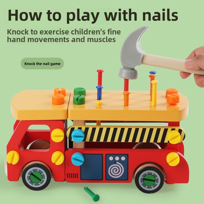 Children's wooden assembly nut car screws nails exercise baby fine action disassembly and assembly fire truck toys_voghion.com