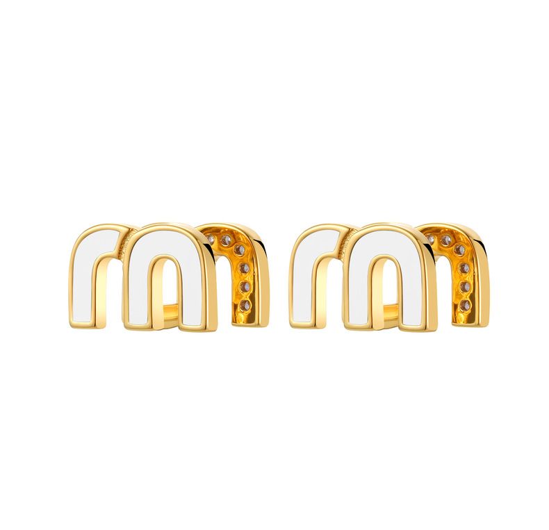 Women's earrings small fragrance high-end light luxury texture big-name quality double-sided letter M zircon earrings high-end earrings_voghion.com