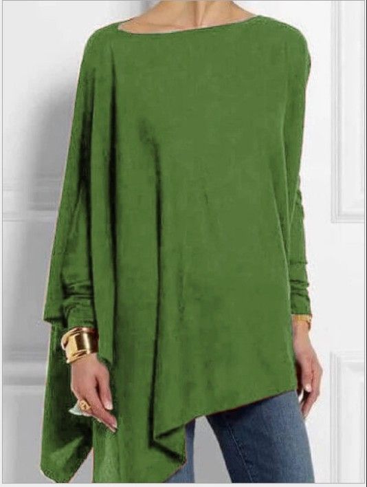 T-shirt pullover casual a maniche lunghe tinta unita irregolare da donna_voghion.com
