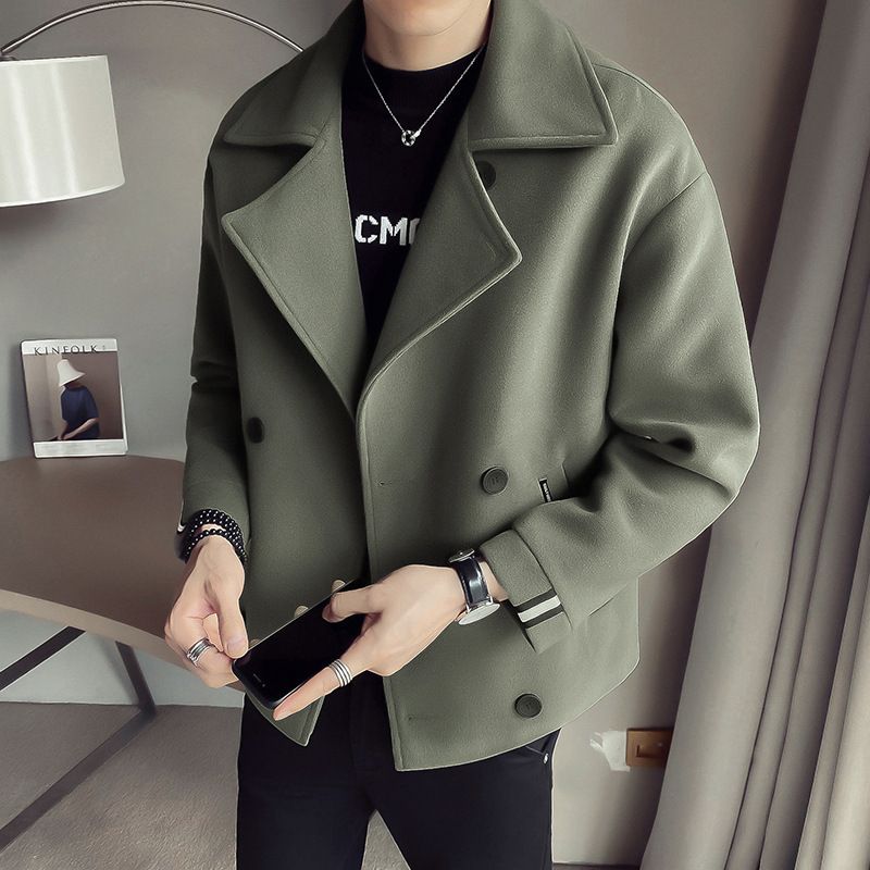CT Tredy Brad Autum Witer New Me's Short Trech Korea Style British Casual Iteret Celebrity Warm Woole Coat For_voghion.com