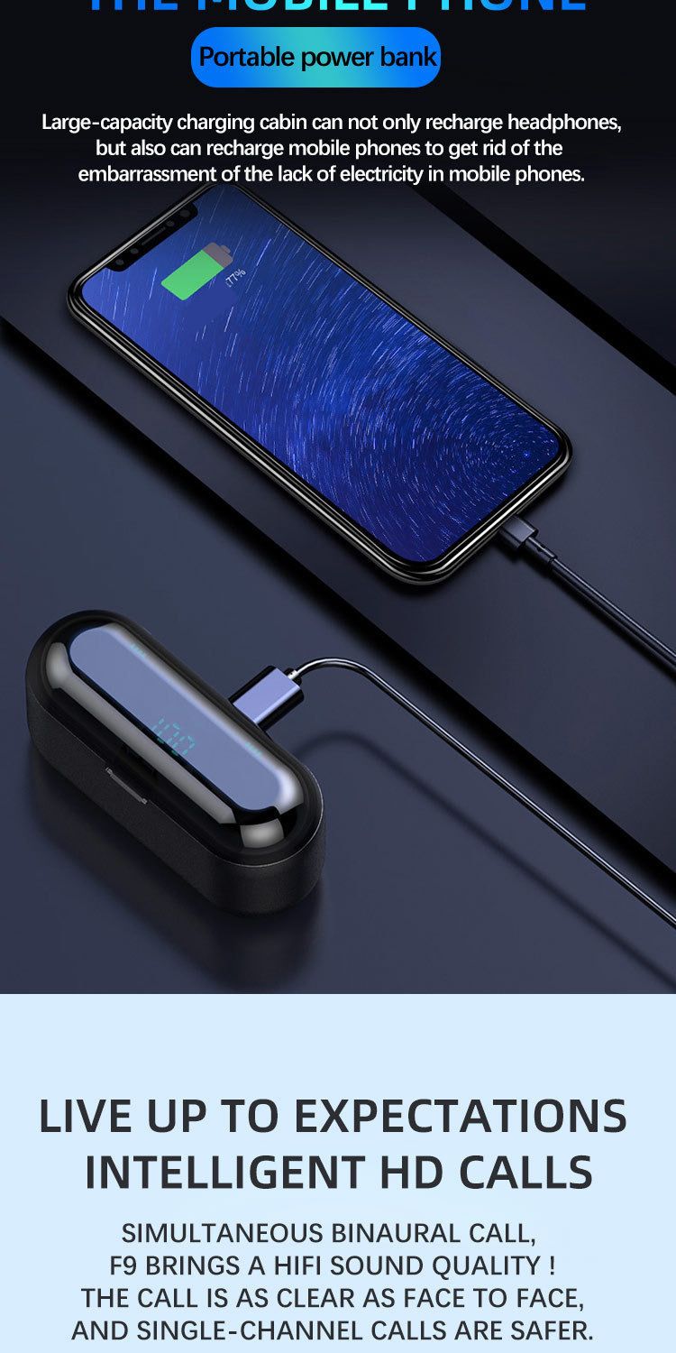 F9TWS Mini 5.0 Touch True Wireless Bluetooth austiņas, digitālais displejs divās ausīs, ūdensizturīgs sporta veids_voghion.com