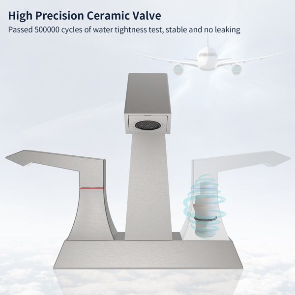 2-Handle Heavy Duty Bathroom Faucet with Drain and Supply Kits; Modern Style Lavatory Deck Mounted Faucet Brushed Nickel 4001-NP_voghion.com